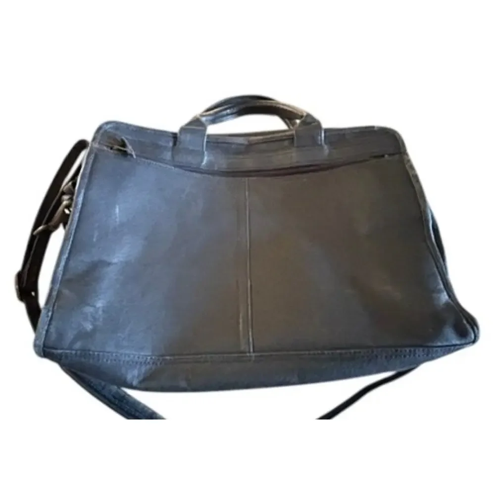 Avenues Genuine Leather Laptop Briefcase Messenger Bag Black 16.5